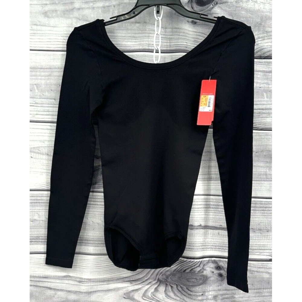 SPANX LONG SLEEVE THE BASE BODYSUIT Women's Size Small BLACK NEW WITH TAGS!!